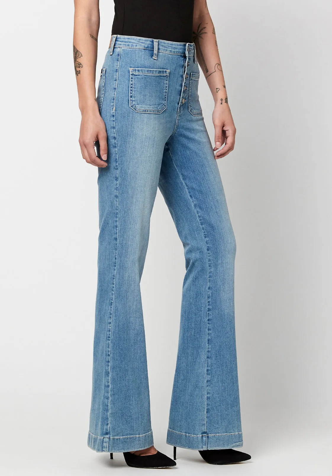 High Rise Flare Joplin Women's Jeans in Sanded Wash - BL15821