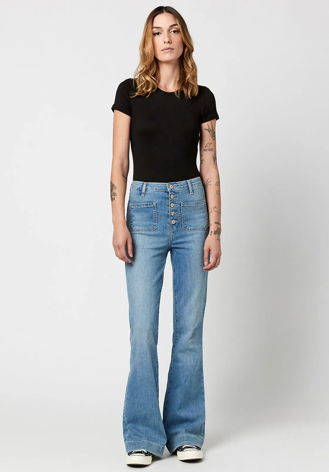 High Rise Flare Joplin Women's Jeans in Sanded Wash - BL15821