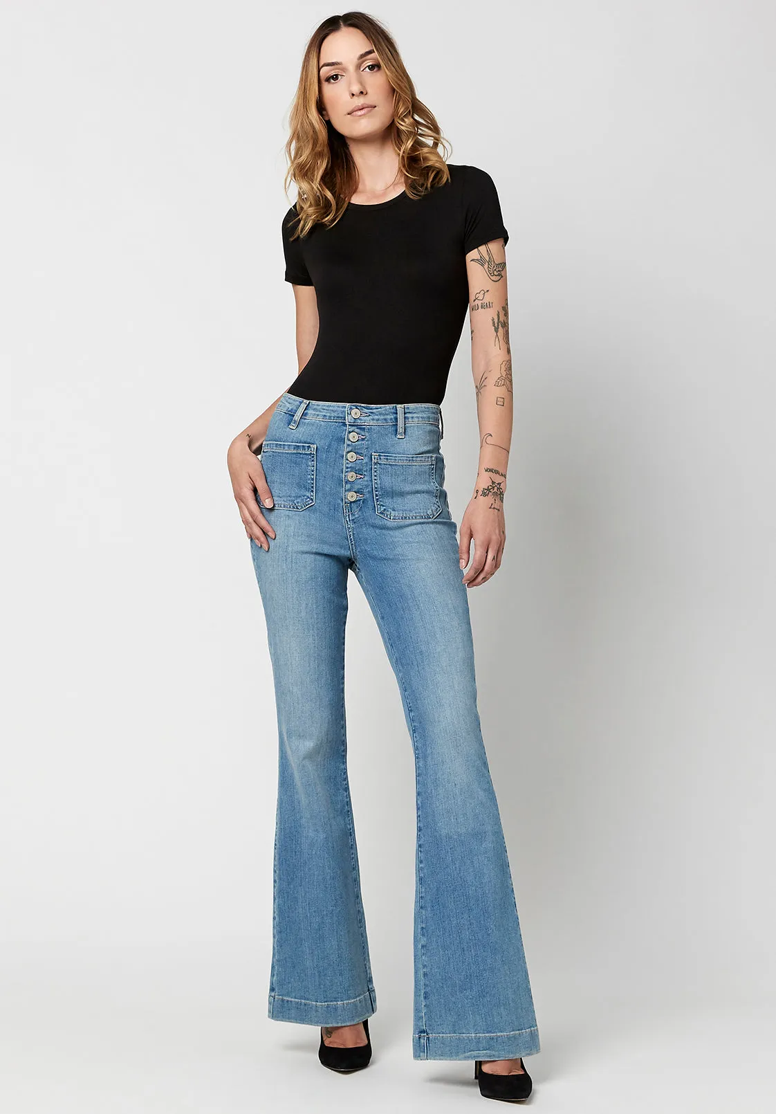 High Rise Flare Joplin Women's Jeans in Sanded Wash - BL15821