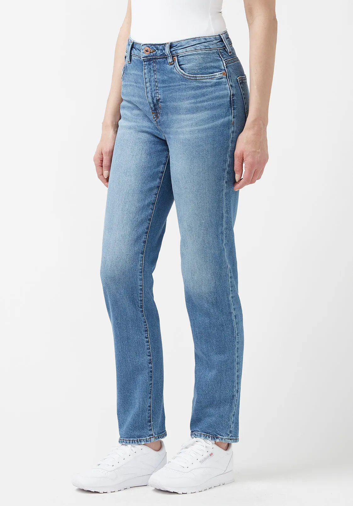 High Rise Straight Jayden Women's Jeans in Veined and Contrasted Blue - BL15844