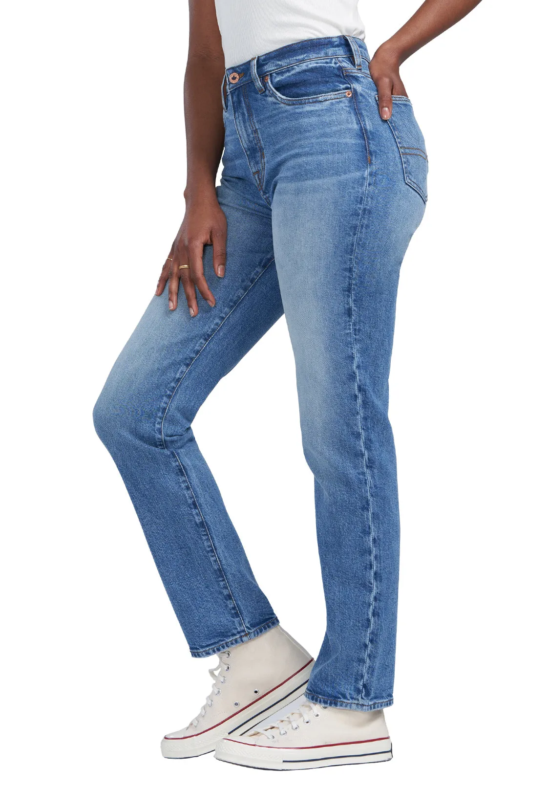 High Rise Straight Jayden Women's Jeans in Veined and Contrasted Blue - BL15844