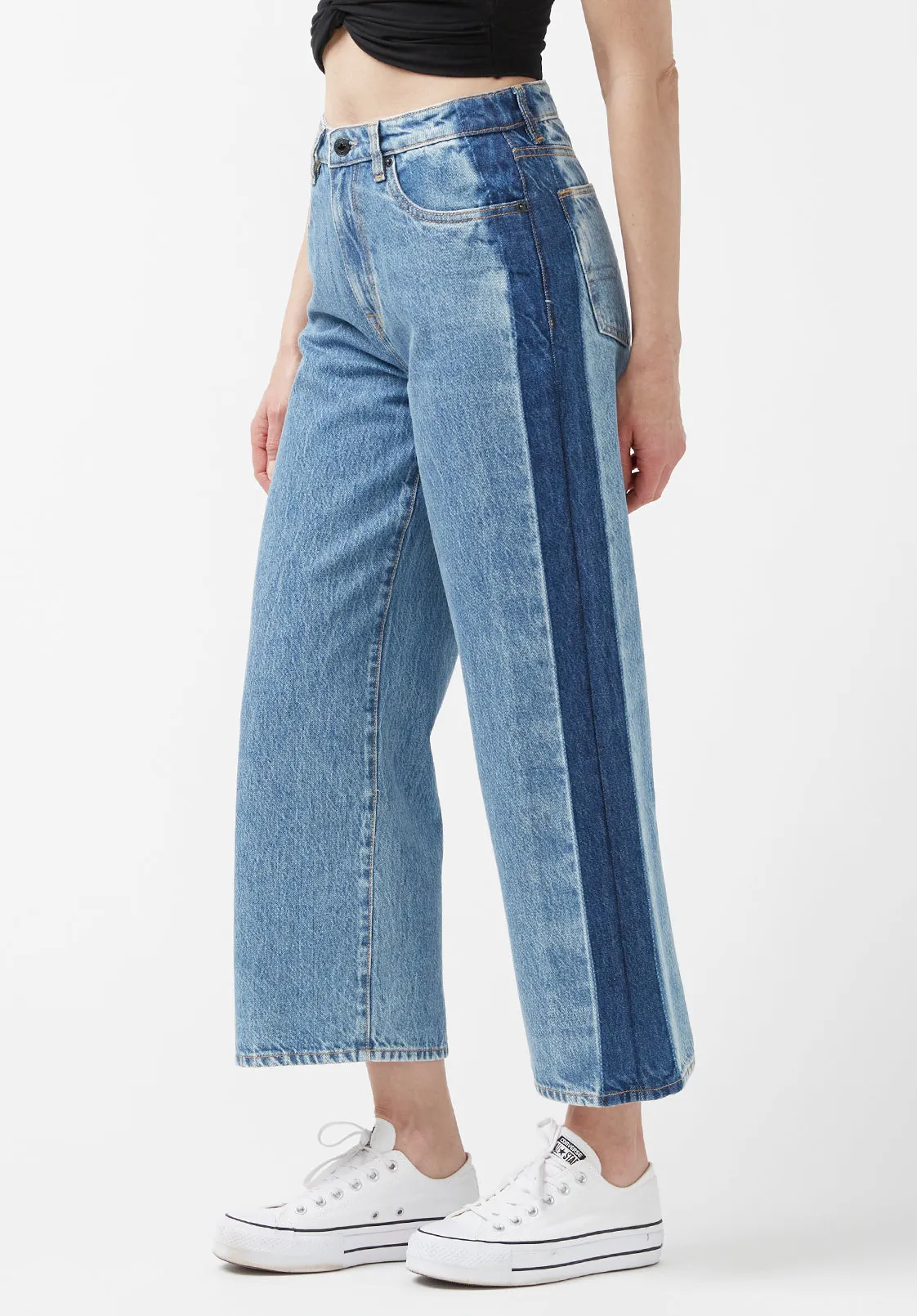 High Rise Wide Leg Addisson Women’s Cropped Jeans in Shadow Wash Blue - BL15896