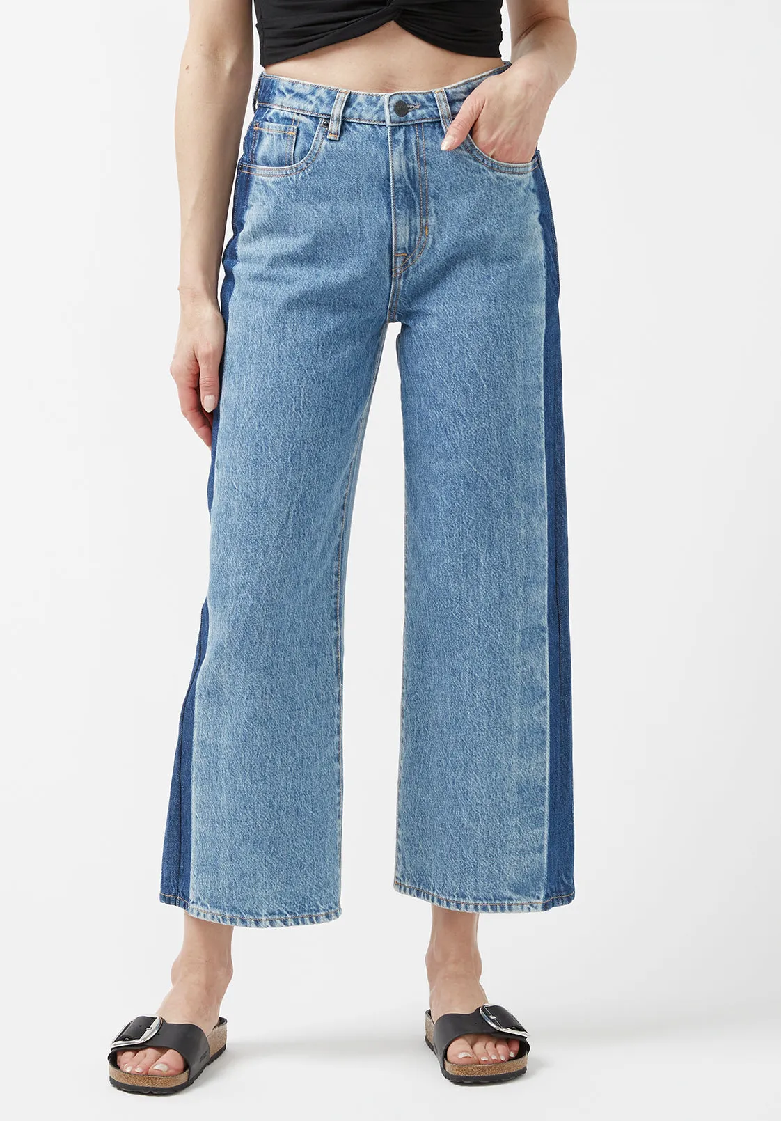 High Rise Wide Leg Addisson Women’s Cropped Jeans in Shadow Wash Blue - BL15896