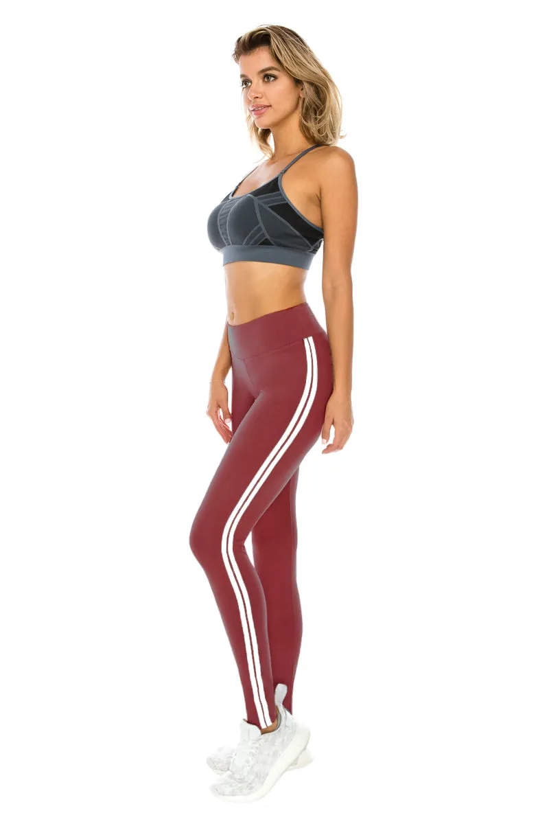 High Waisted Leggings - Two White Stripe