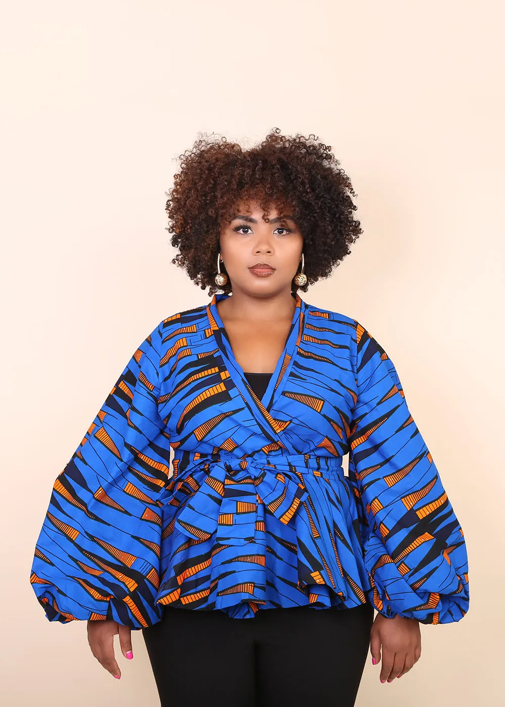 IBENA African Print Women's Blouse (Puff Sleeve Peplum)