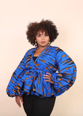 IBENA African Print Women's Blouse (Puff Sleeve Peplum)