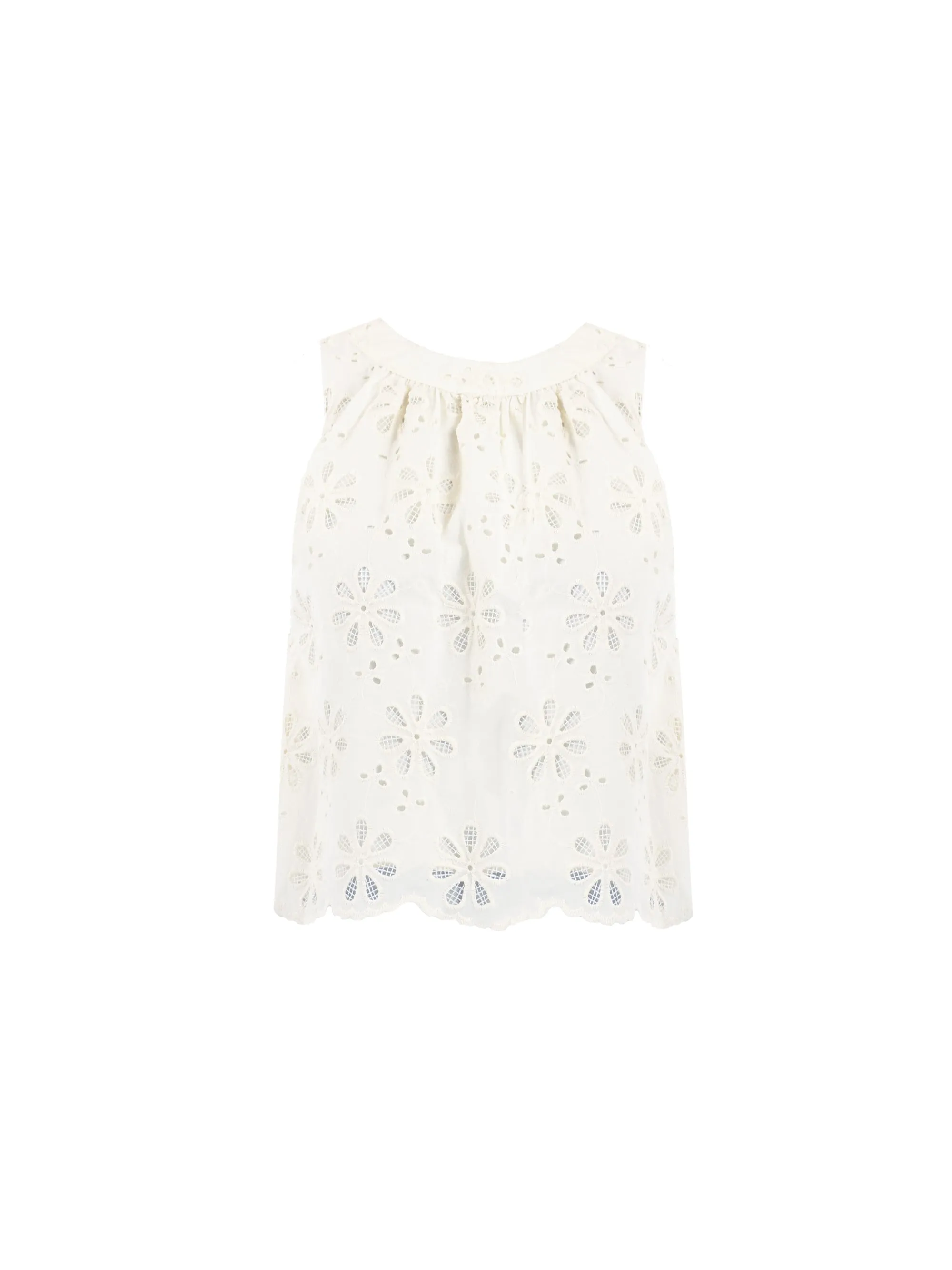 Ivory Broderie Scallop Hem Top