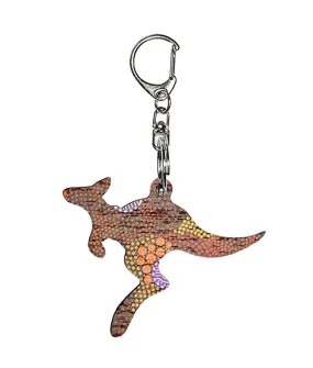 Kangaroo Shape Wooden Keyring (Australian Made) - Upper Bullawa By Wendy Pawley