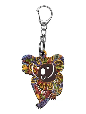 Koala Shape Wooden Keyring (Australian Made) - Women Gathering At Waterholes By Merryn Apma