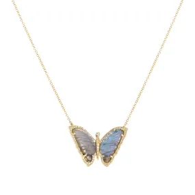 Labradorite Diamond Butterfly Necklace