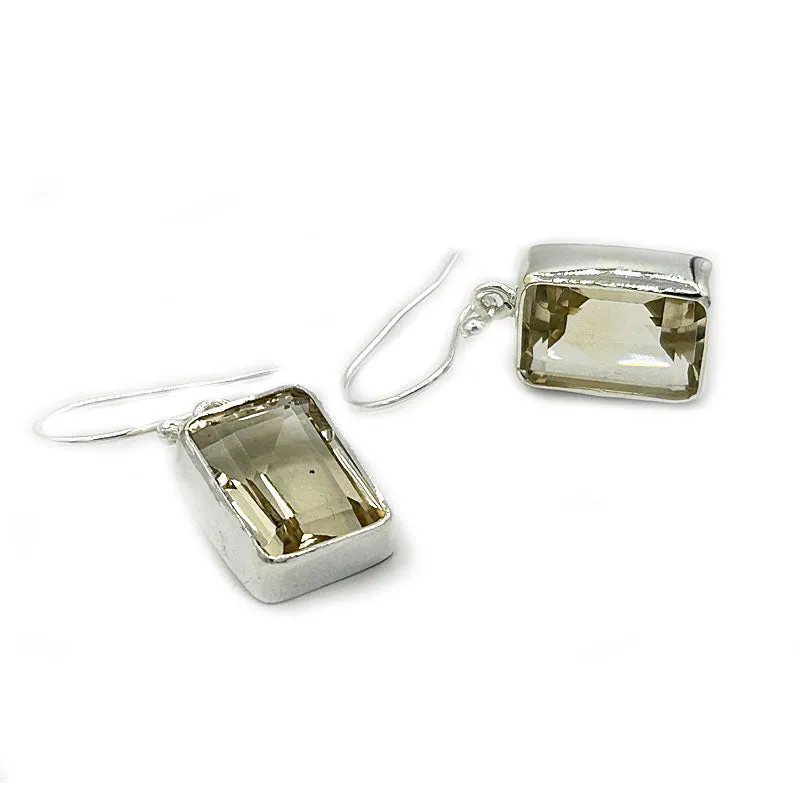 Lemon Quartz Rectangle Gemstone Earrings