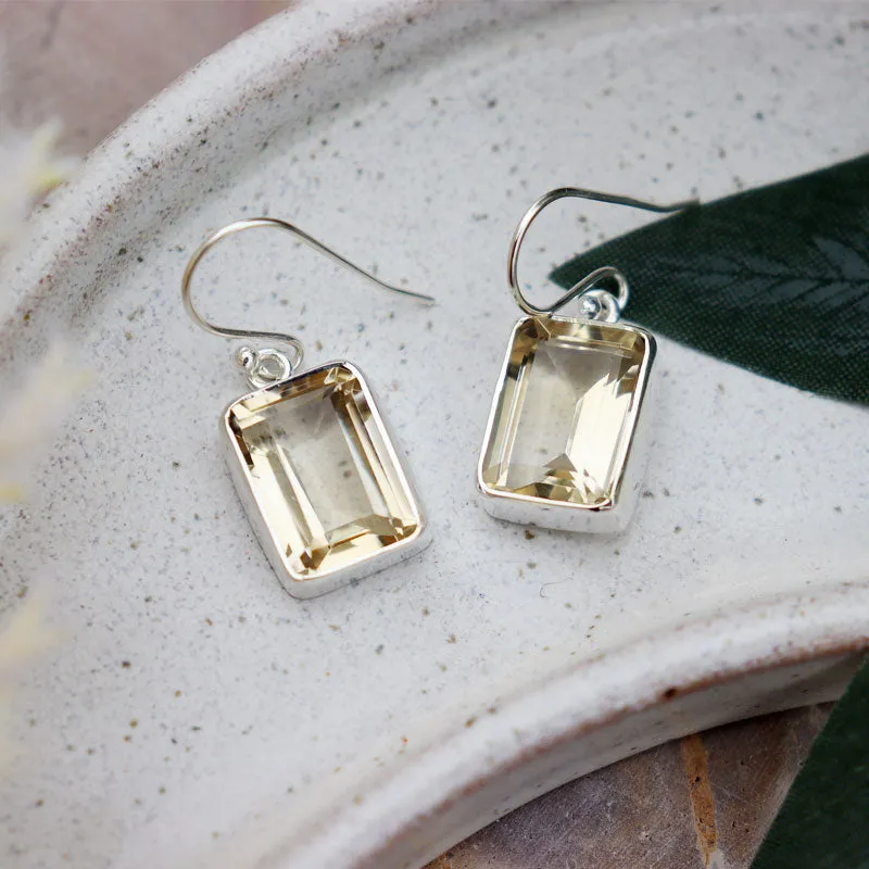 Lemon Quartz Rectangle Gemstone Earrings