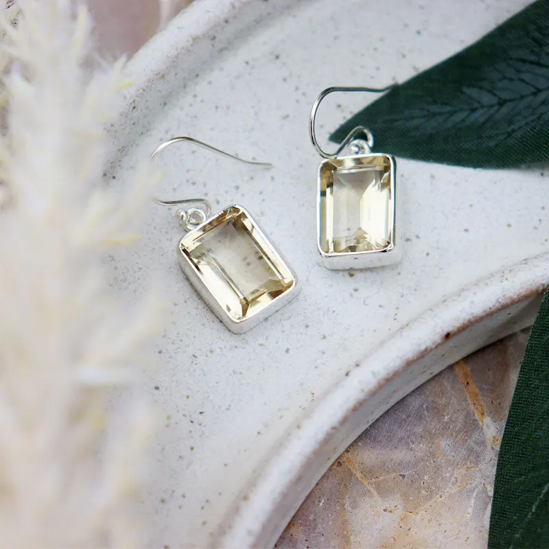 Lemon Quartz Rectangle Gemstone Earrings