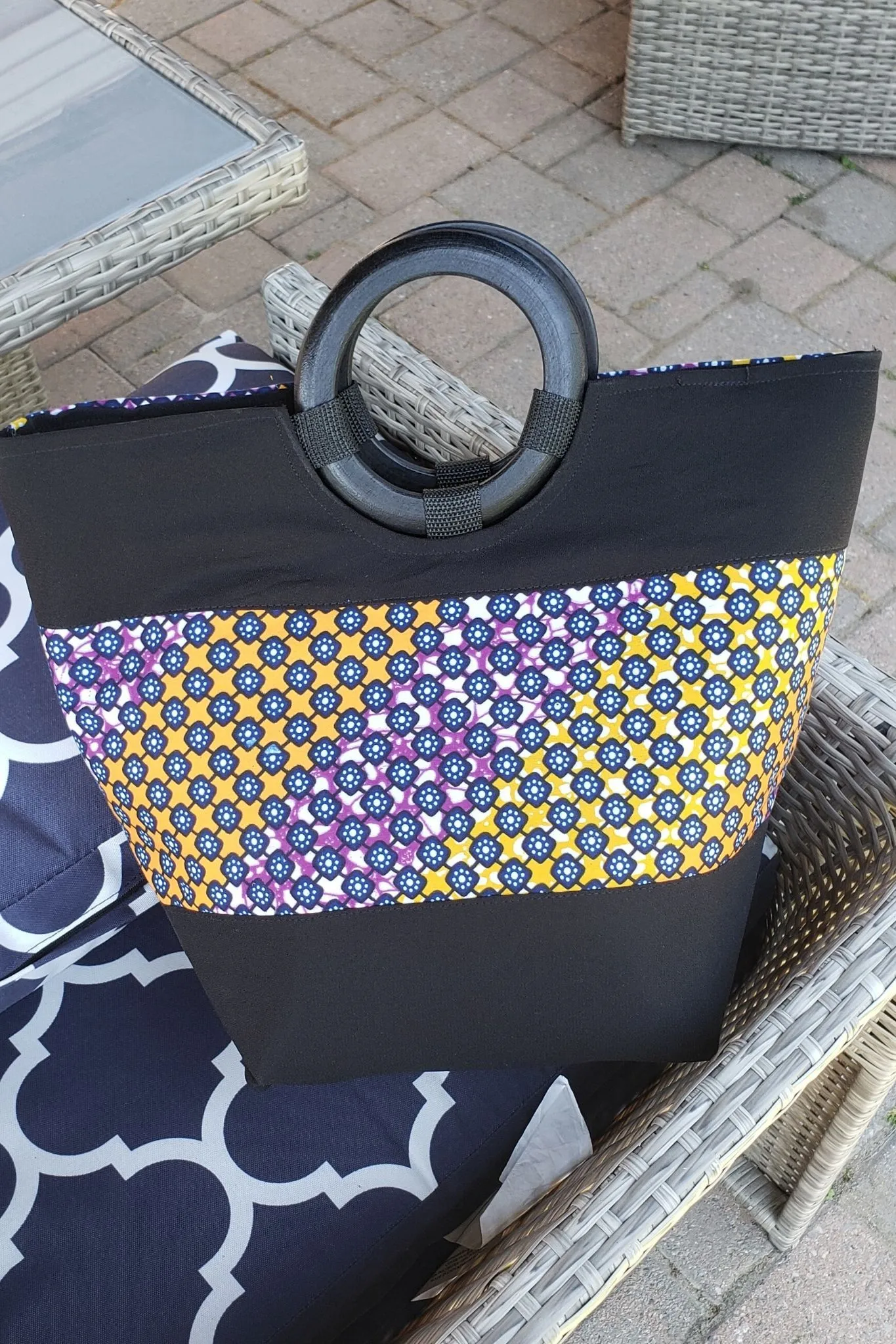 LOUMA African print Tote Bag (BLUE NAVY/ORANGE/PURPLE)