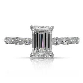 MAE 2 CARAT EMERALD CUT E COLOR VVS1 CLARITY DIAMOND ENGAGEMENT RING 18K WHITE GOLD GIA CERTIFIED 2 CT E VVS1 BY MIKE NEKTA