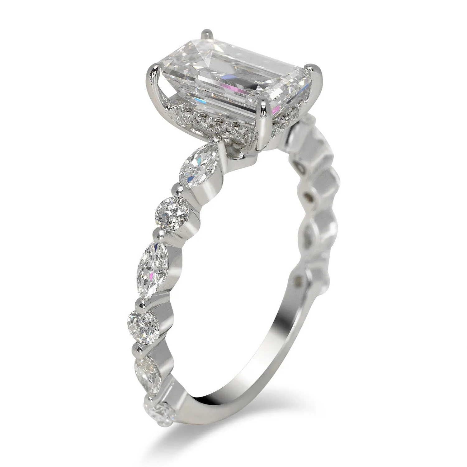 MAE 2 CARAT EMERALD CUT E COLOR VVS1 CLARITY DIAMOND ENGAGEMENT RING 18K WHITE GOLD GIA CERTIFIED 2 CT E VVS1 BY MIKE NEKTA