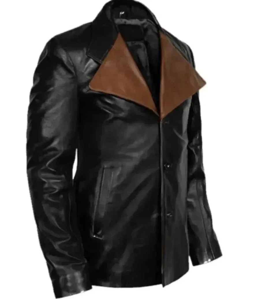 Mens Leather Blazer Black | with Brown Lapels  Nappa Sheepskin