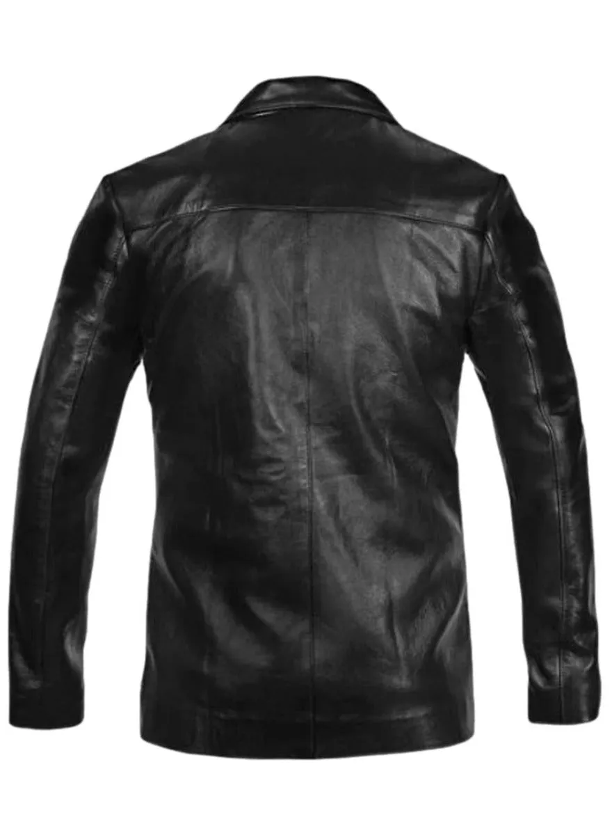 Mens Leather Blazer Black | with Brown Lapels  Nappa Sheepskin