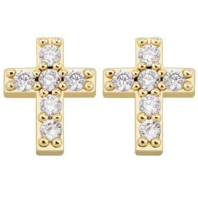 Mini Iced Cross Earrings in 18k Yellow Vermeil