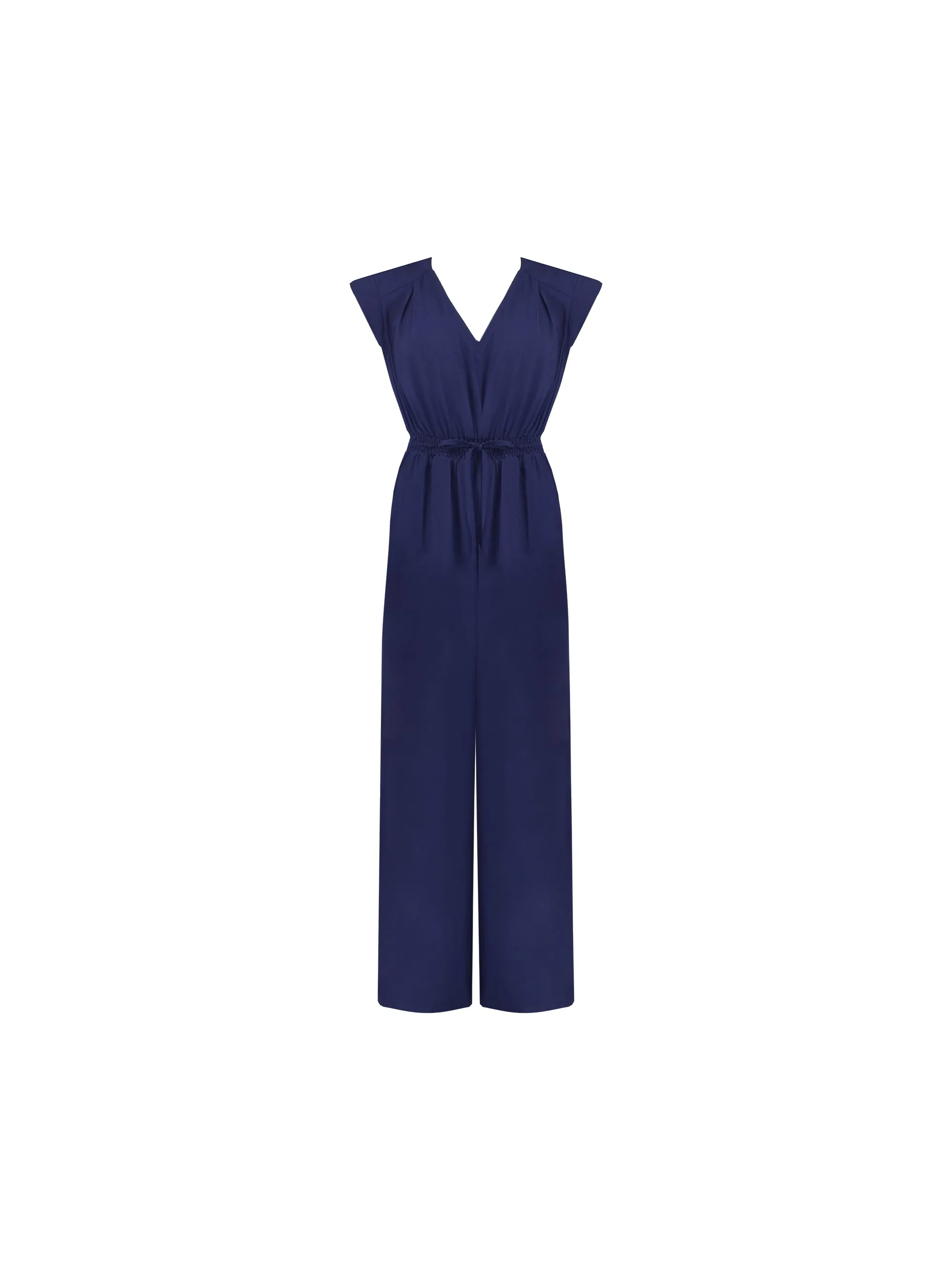 Navy Shirred Waist Jumpsuit