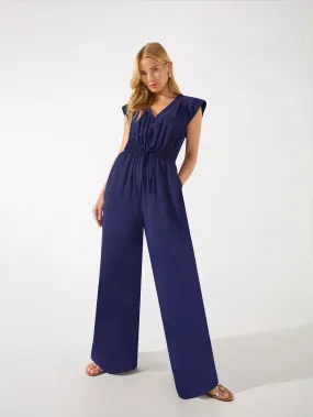 Navy Shirred Waist Jumpsuit