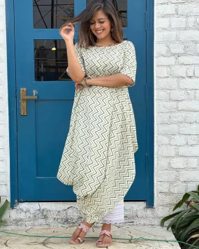 Olive Green Zig Zag Cowl Kurta