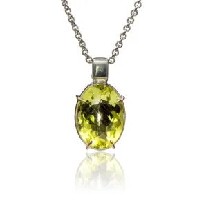 Oval Lemon Quartz Necklace in Sterling Silver and 14k Gold, Ready to ship