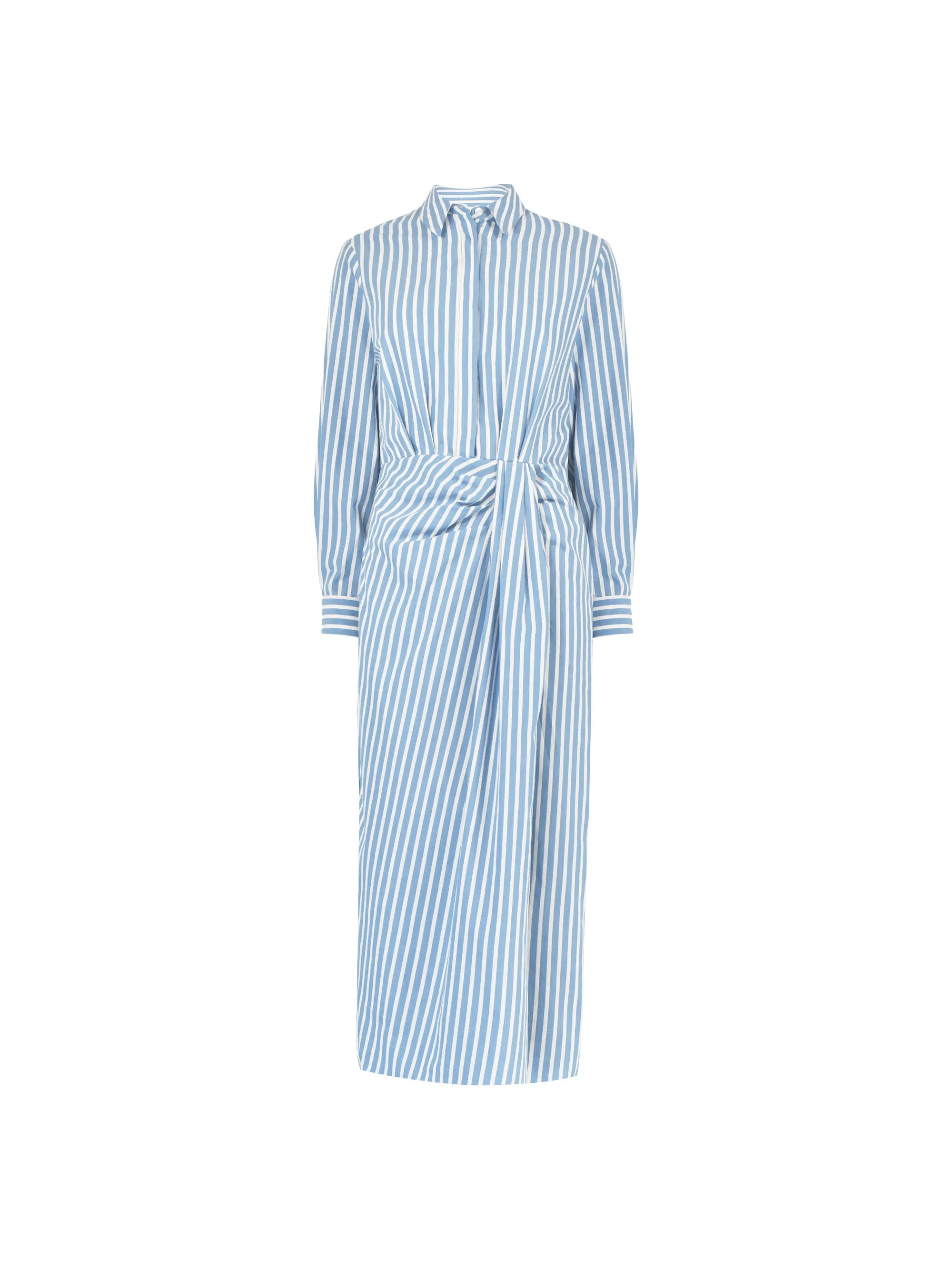 Petite Blue Stripe Wrap Shirt Dress