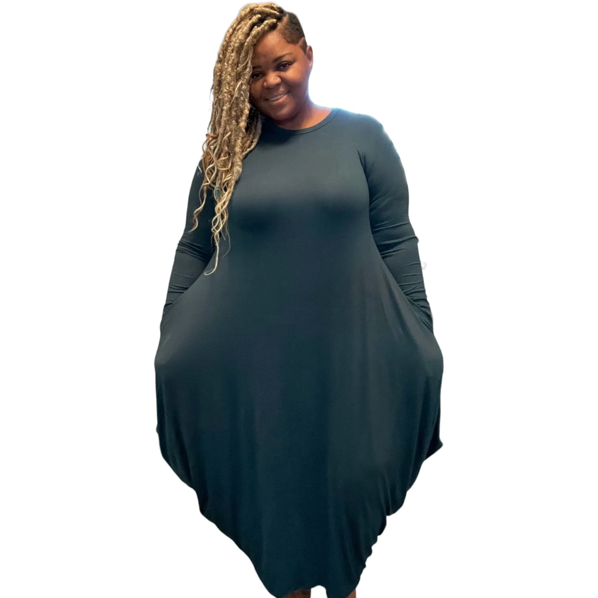 Plus Size Draped Long Sleeve Maxi Dress