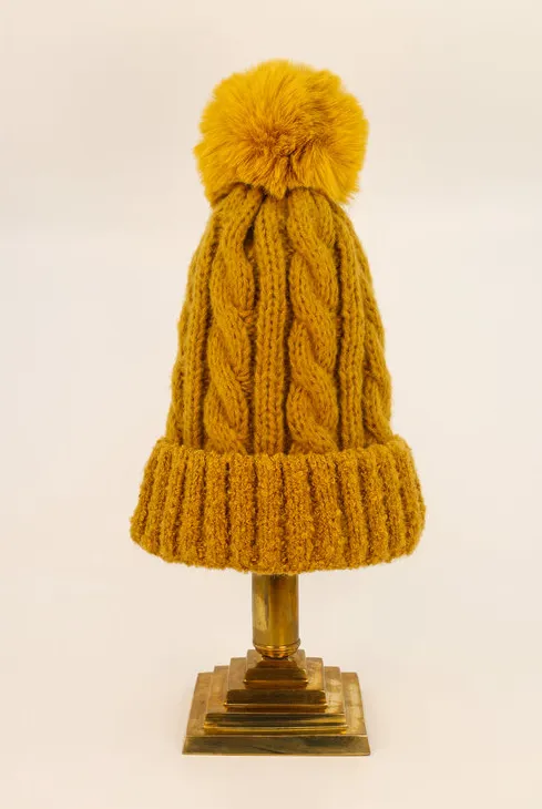 Powder - Freya Knitted Bobble Hat - Mustard