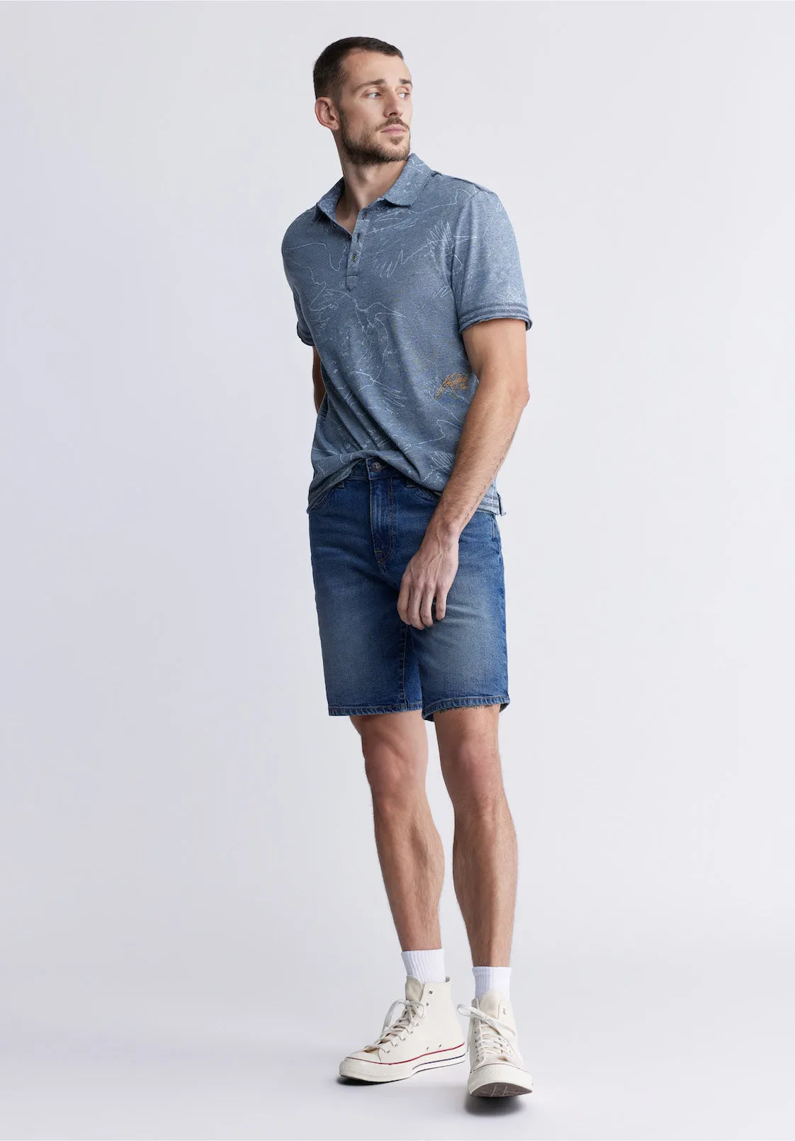 Relaxed Straight Dean Men's Denim Shorts in Contrast Blue - BM22953