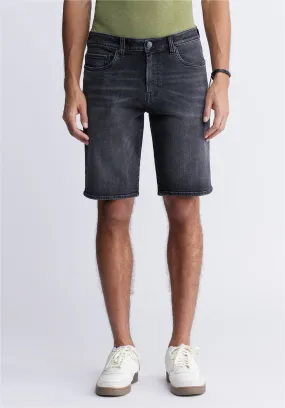 Relaxed Straight Dean Men's Denim Shorts in Crinkled Black - BM22849