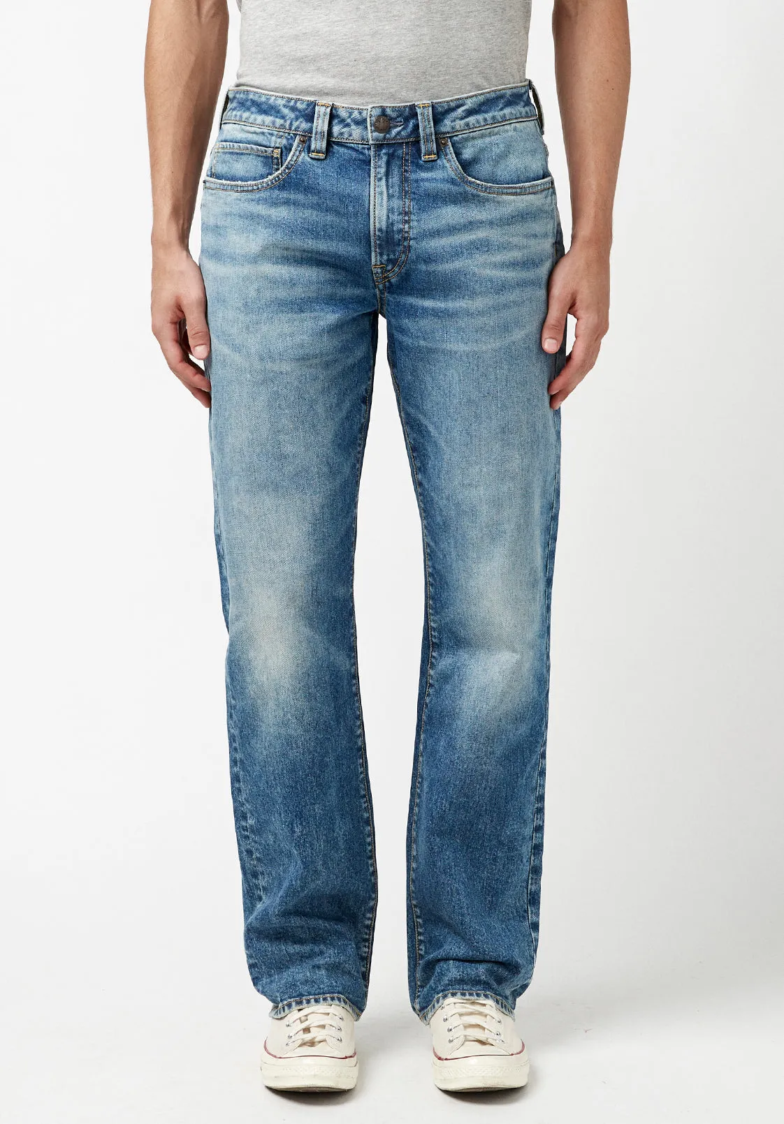 Relaxed Straight Driven Men's Jeans in Bleached Down Blue - BM22878