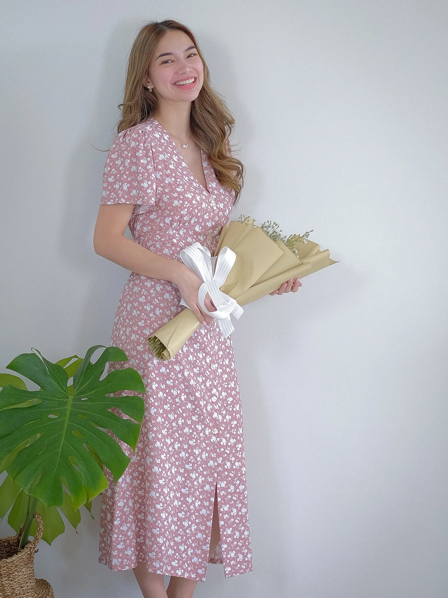 Renee midi dress - Blush floral