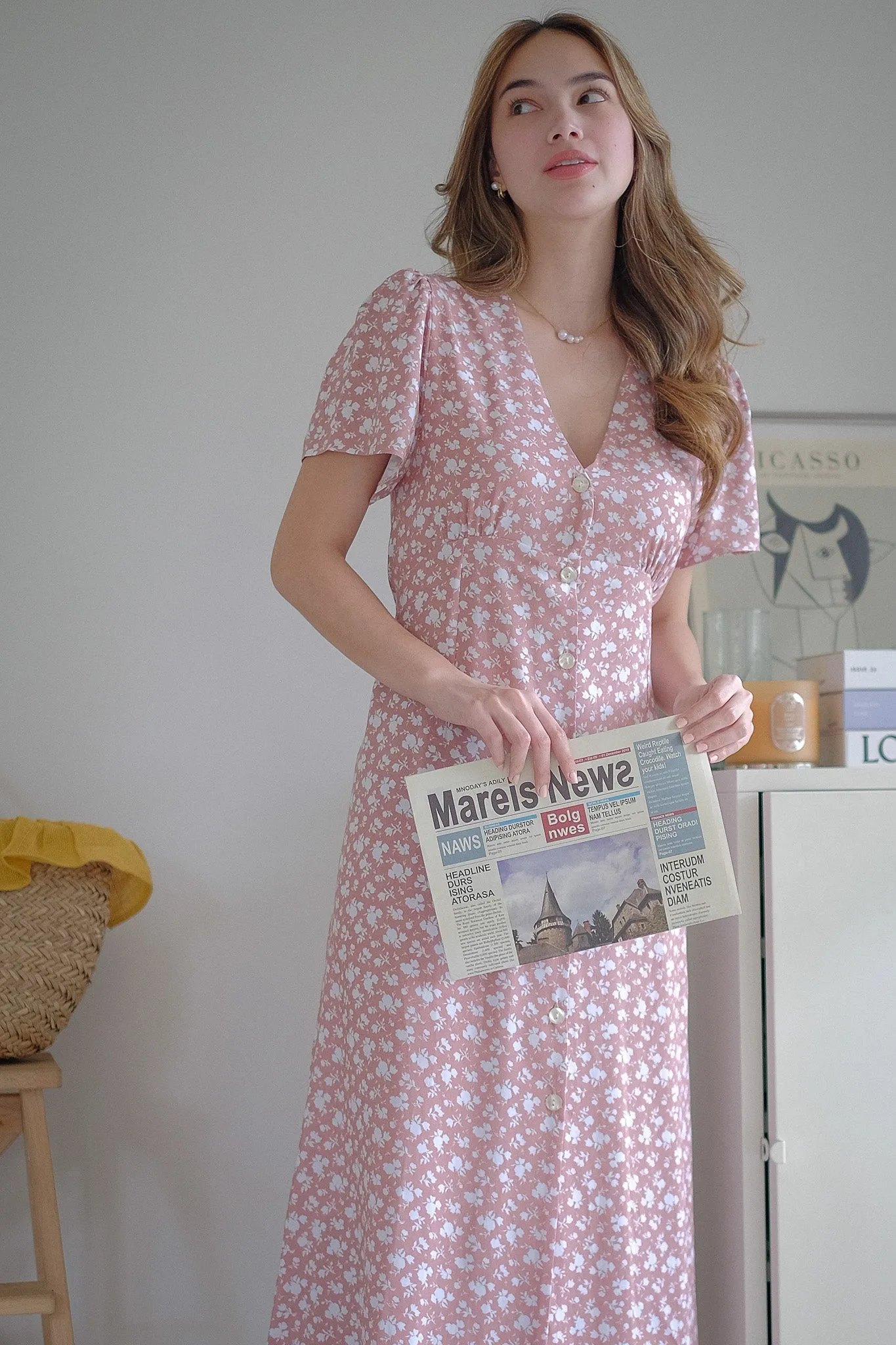 Renee midi dress - Blush floral