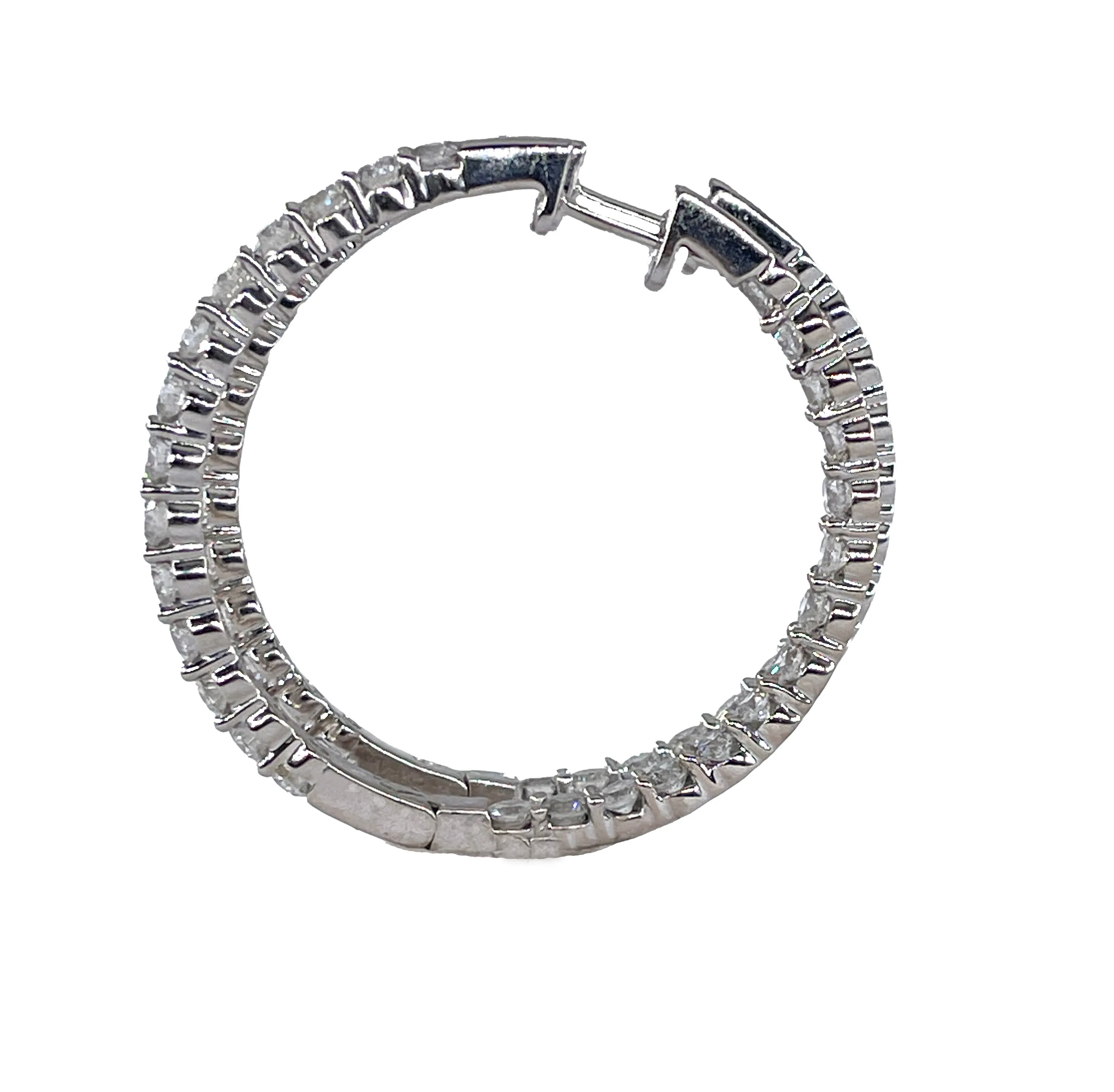 Round 4.00 ctw Diamond Inside-Outside 1 3/8 Hoop Earrings in 14kt White Gold