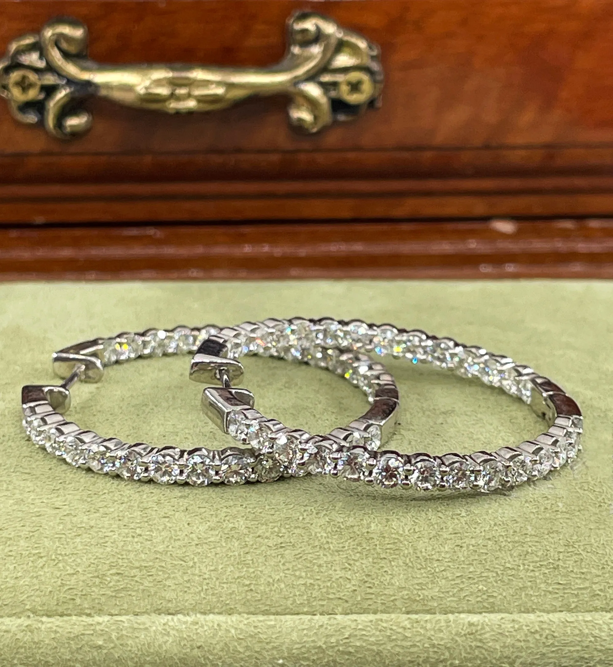 Round 4.00 ctw Diamond Inside-Outside 1 3/8 Hoop Earrings in 14kt White Gold