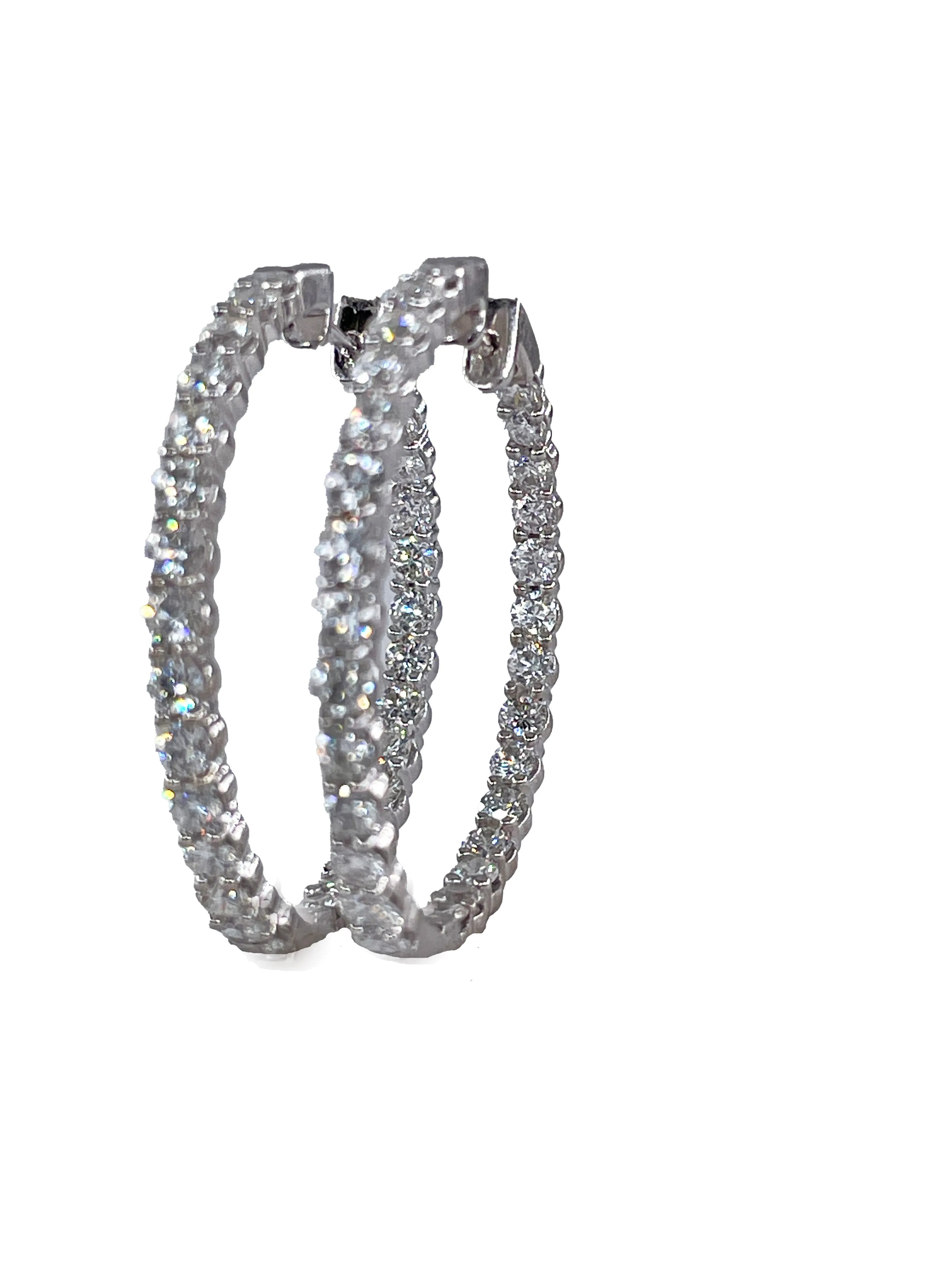 Round 4.00 ctw Diamond Inside-Outside 1 3/8 Hoop Earrings in 14kt White Gold