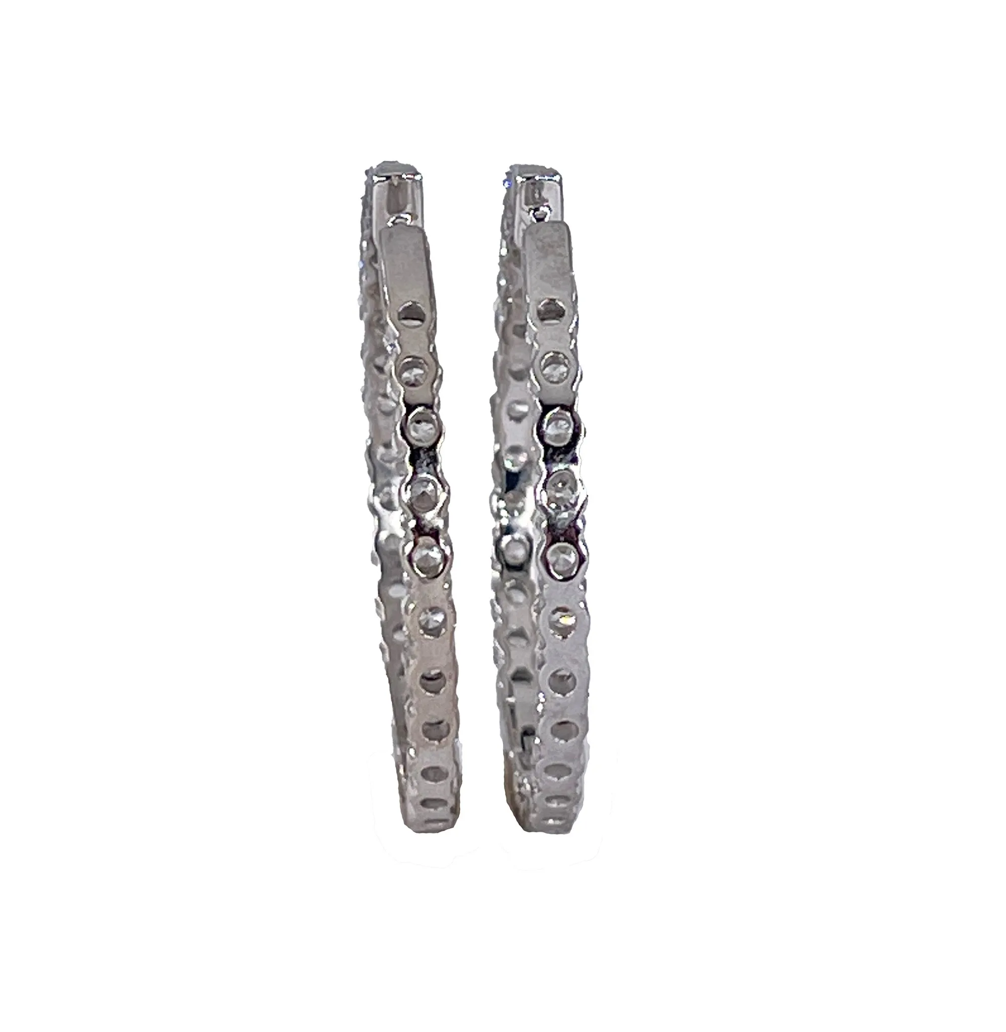 Round 4.00 ctw Diamond Inside-Outside 1 3/8 Hoop Earrings in 14kt White Gold