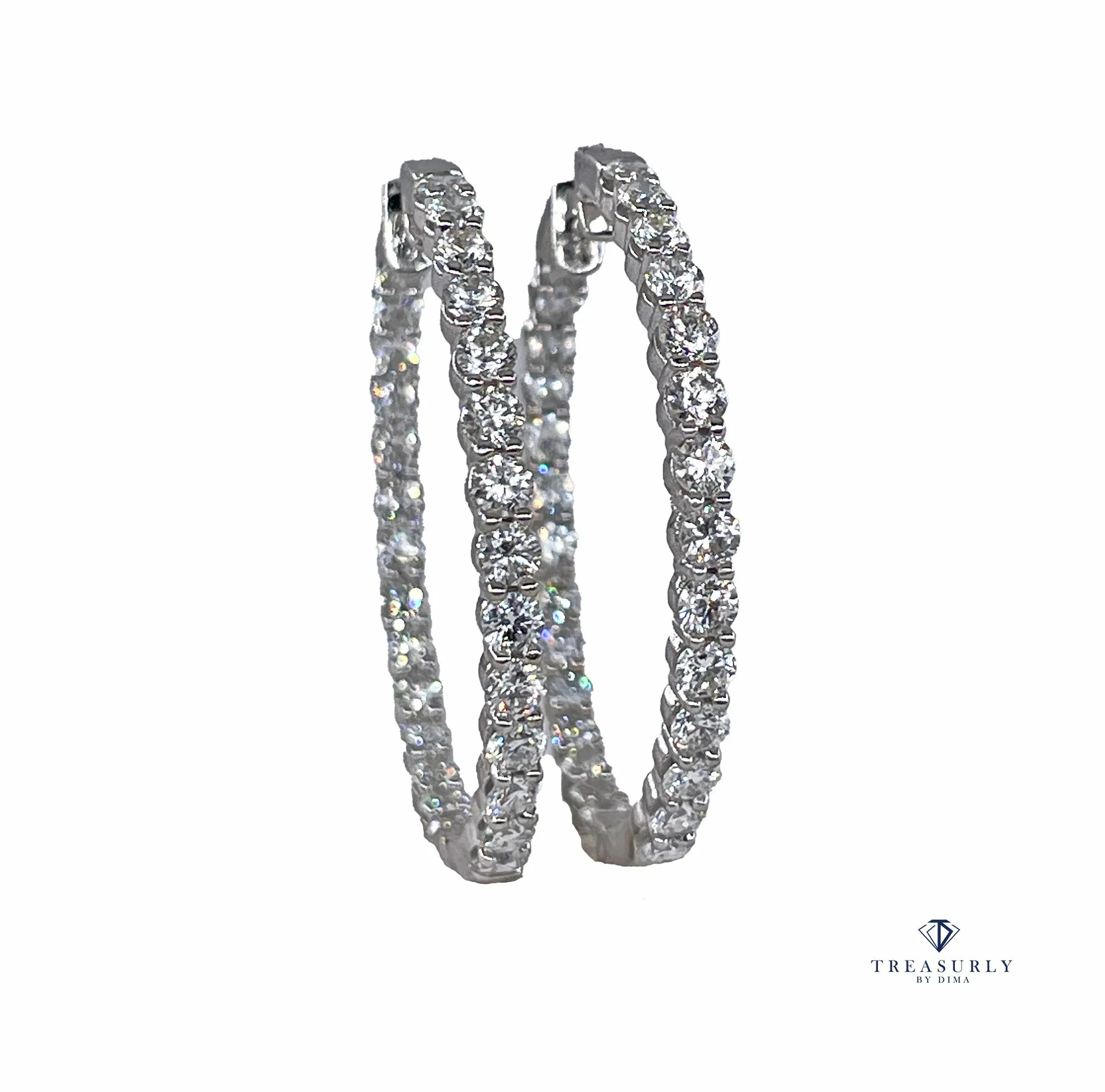 Round 4.00 ctw Diamond Inside-Outside 1 3/8 Hoop Earrings in 14kt White Gold