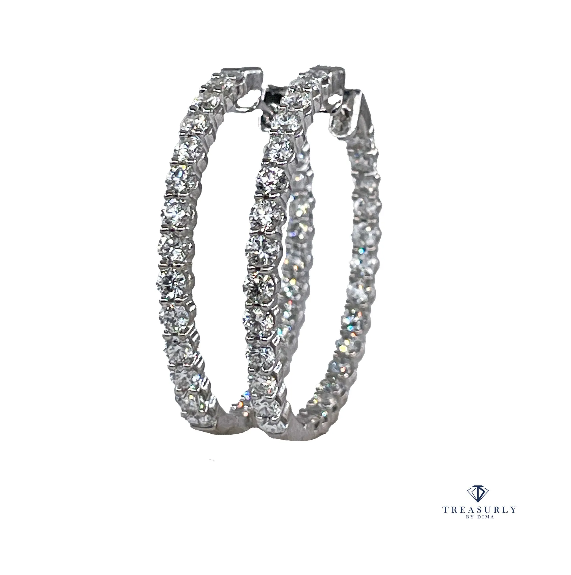 Round 4.00 ctw Diamond Inside-Outside 1 3/8 Hoop Earrings in 14kt White Gold