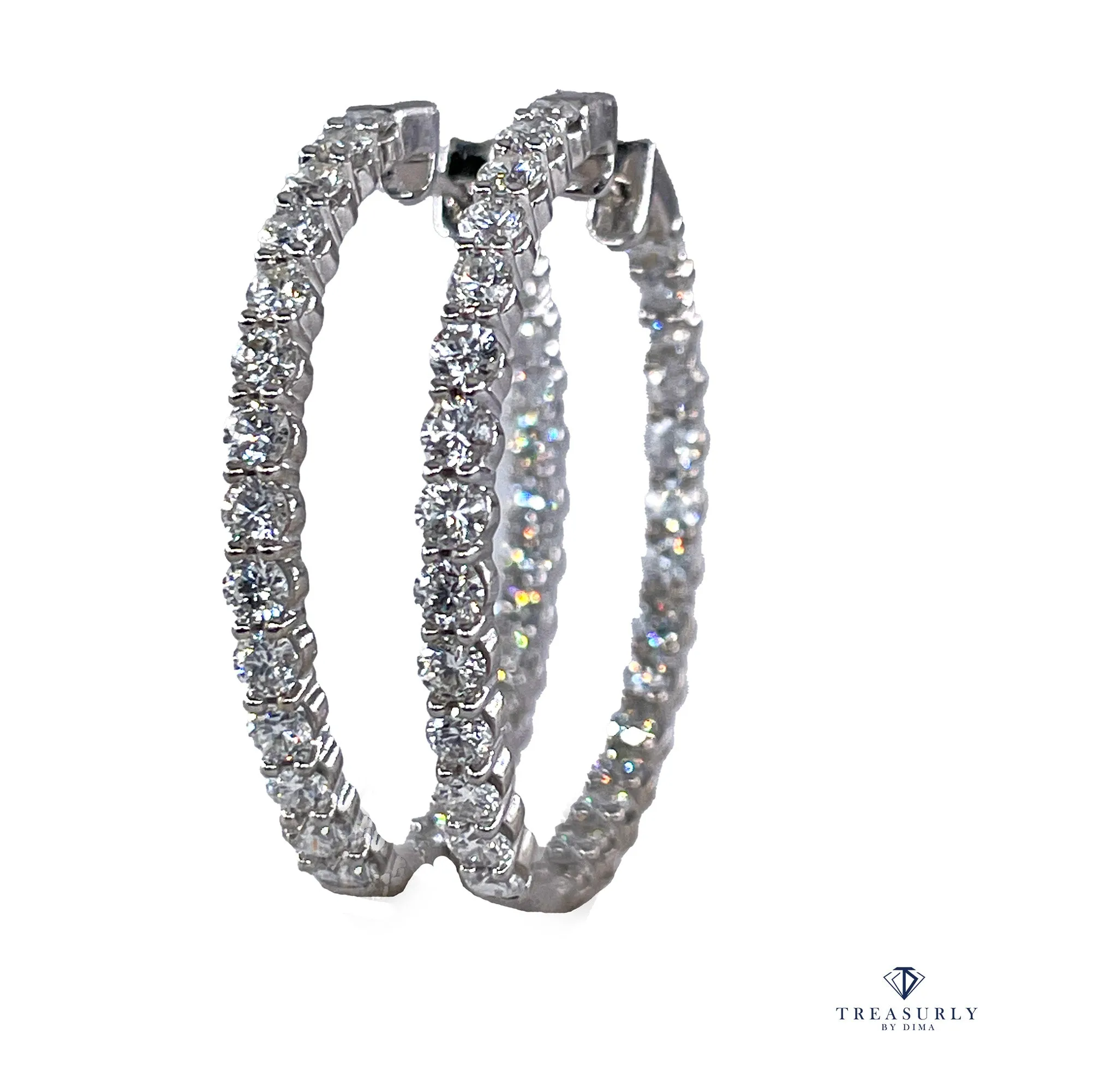 Round 4.00 ctw Diamond Inside-Outside 1 3/8 Hoop Earrings in 14kt White Gold