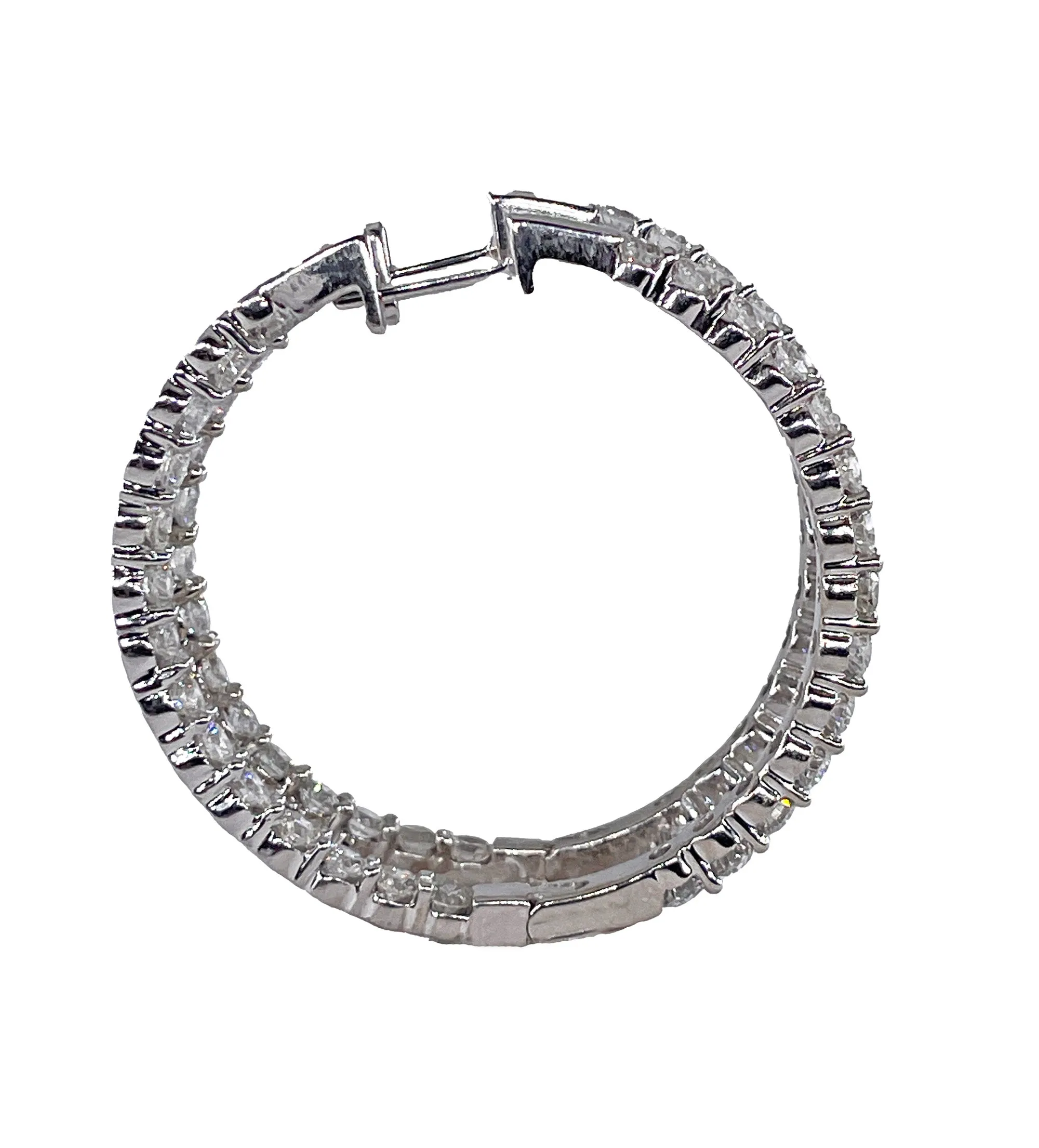 Round 4.00 ctw Diamond Inside-Outside 1 3/8 Hoop Earrings in 14kt White Gold