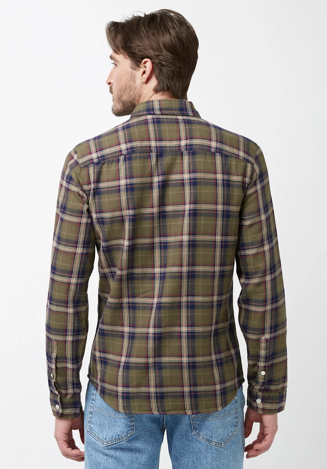 Sago Men’s Long-Sleeve Shirt in Olive Green Plaid - BM24029