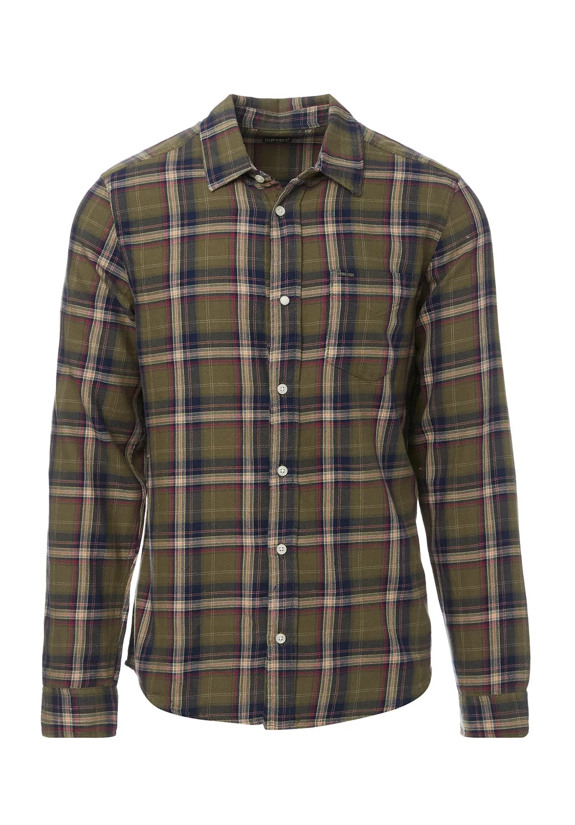 Sago Men’s Long-Sleeve Shirt in Olive Green Plaid - BM24029