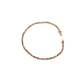 Small 14K Gold Rainbow Tennis Bracelet