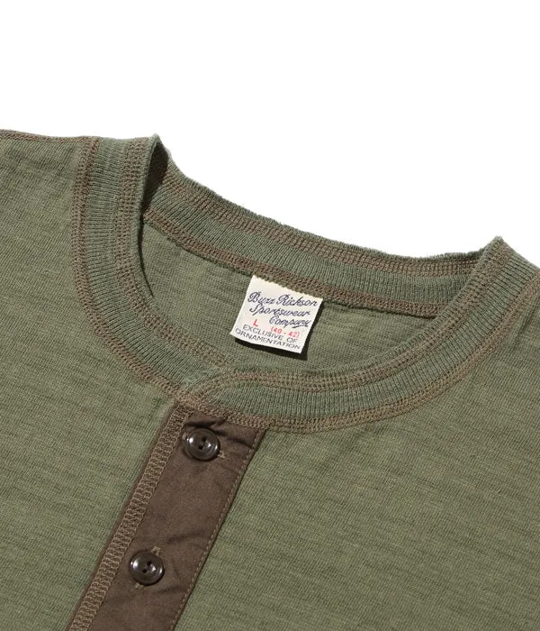 SUGARCANE BUZZ RICKSON'S SLUB YARN HENLEY NECK T-SHIRTT - OLIVE