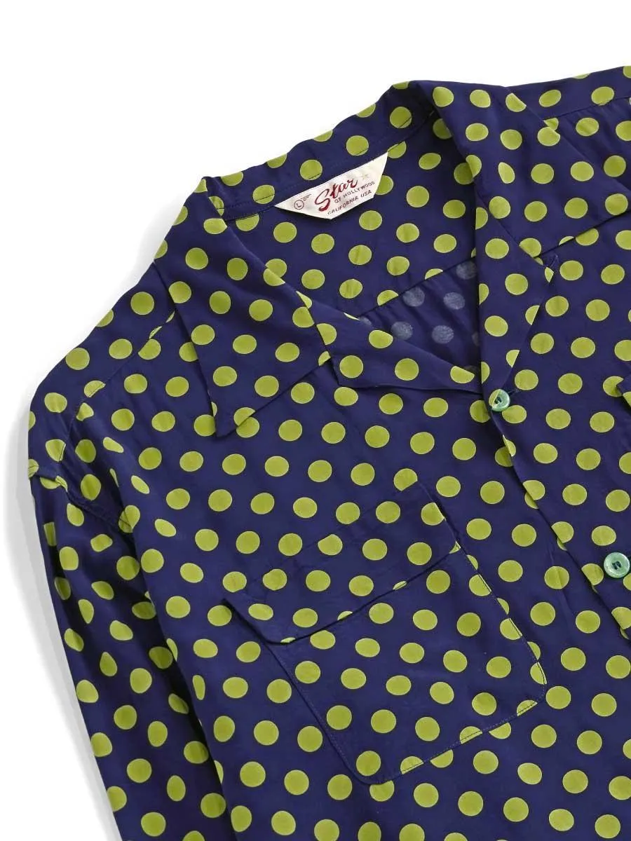 Sugarcane Star Of Hollywood Long Sleeve Polka Dot Open Collar Shirt