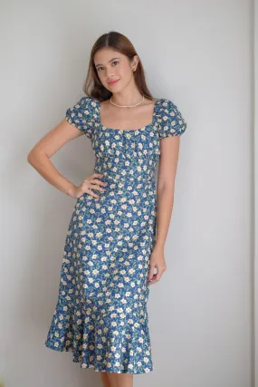 Suri Midi dress - prussian blue floral