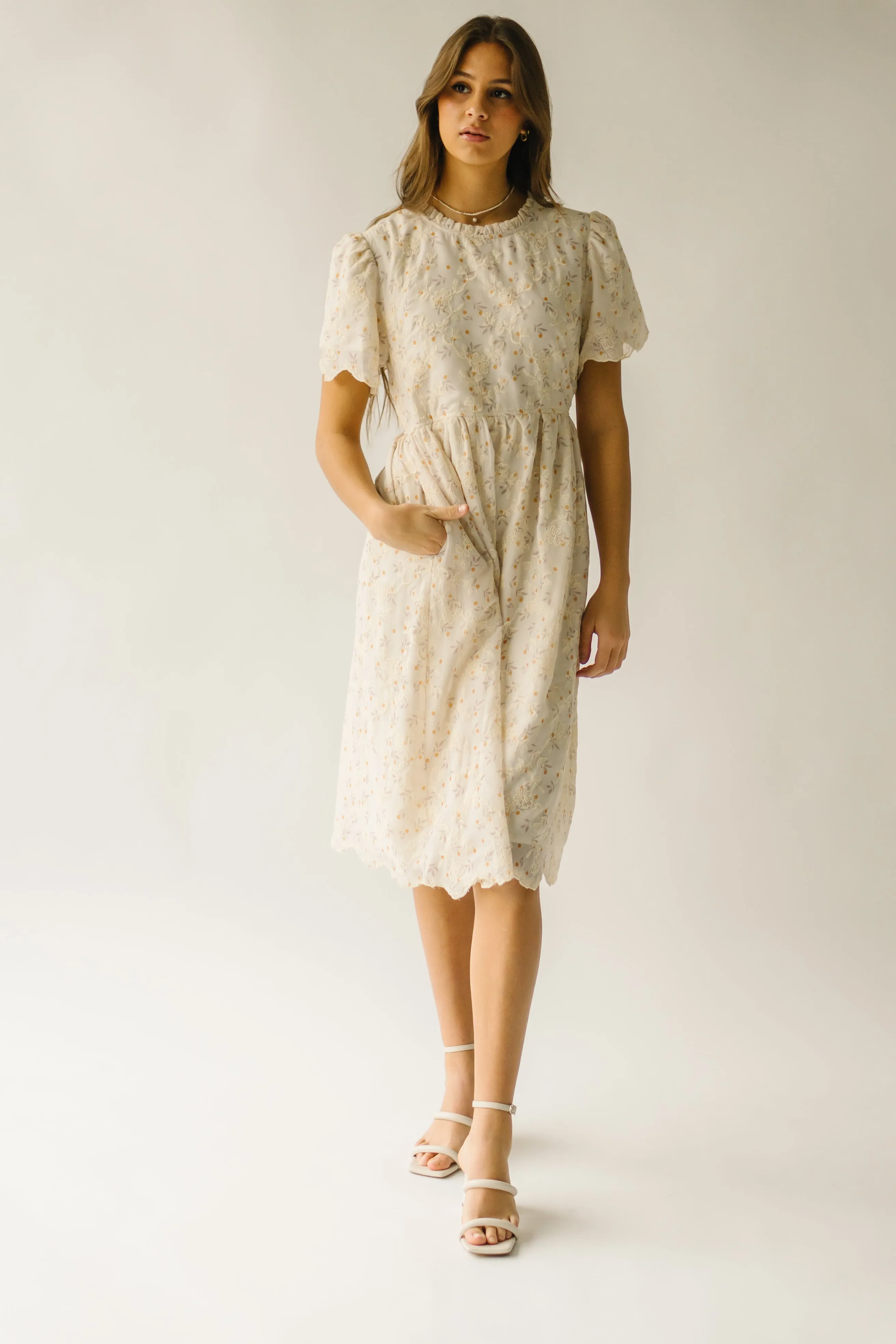 The Annetta Embroidered Detail Dress in Ivory   Marigold